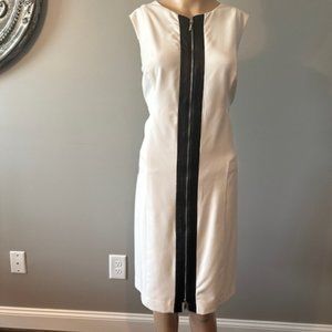 LAUREN WHITE DRESS WITH BLACK STRIPE FAUX LEATHER FRONT